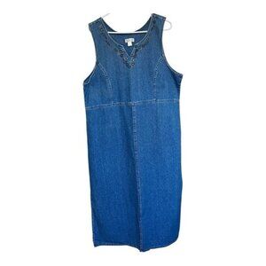 Christopher & Banks Denim Sleeveless Shift Dress With Embroidered Details Sz XL